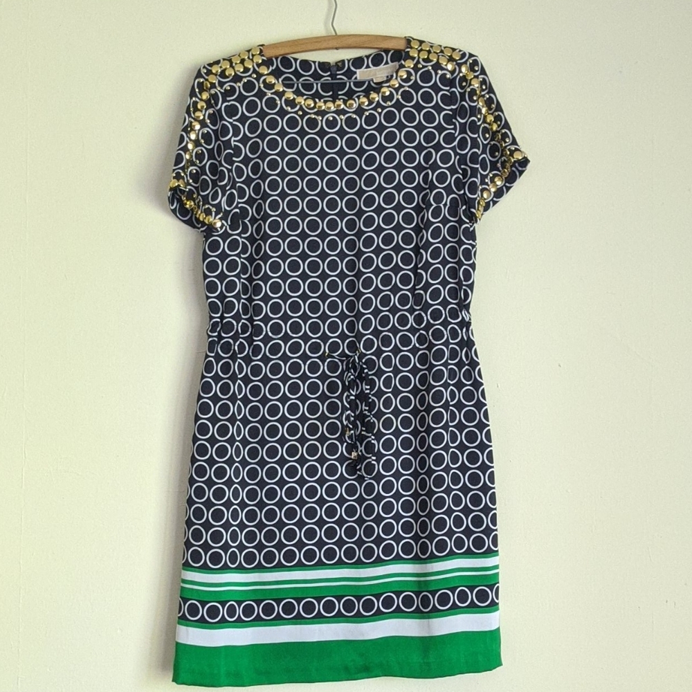Michael Kors Navy Black White Gold Green Dress 💙